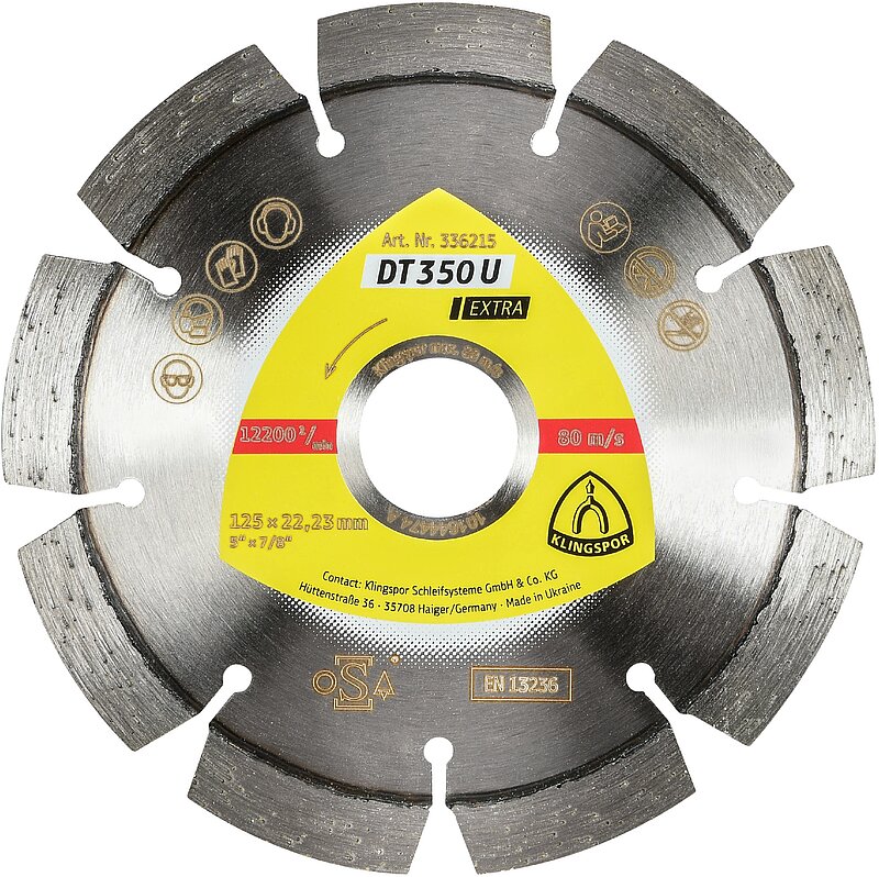 Klingspor - DT 350 U Diamanttrennscheibe, 125 x 2,4 x 22,23 mm 9 Segmente 33 x 2,4 x 10 mm, Standardverzahnung