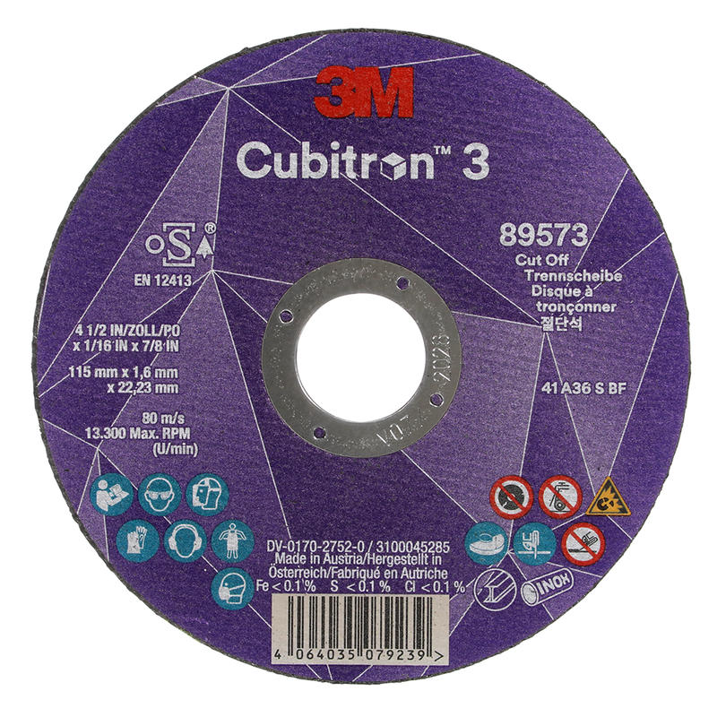 3M Cubitron 3 Trennscheibe, 89573, 36+, T41, 115 mm x 1,6 mm x 22,23 mm, EN, 25/Pack, 50 Stück/VE