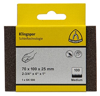 Klingspor - SK 500 Schleifklotz, Korund Korn 60 70 x 100 x 25 mm, SB-verpackt im Reiter