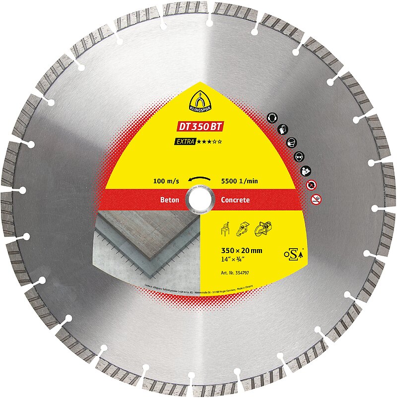 Klingspor - DT 350 BT Diamanttrennscheibe, 350 x 3 x 20 mm 24 Segmente 40 x 3 x 10 mm, Standard Turbo