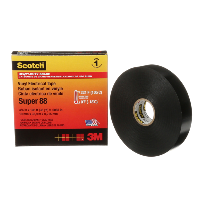 Scotch Super 88 Vinyl Elektro-Isolierband, Schwarz, 19 mm x 33 m, 0.22 mm, 48 Rollen/Karton