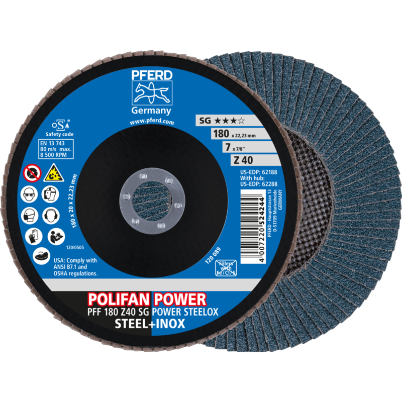 PFERD POLIFAN-Fächerscheiben PFF 180 Z 40 SG POWER STEELOX