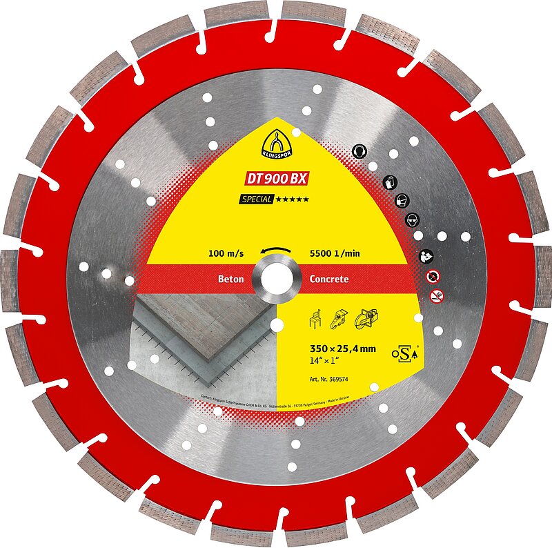 Klingspor - DT 900 BX Diamanttrennscheibe, 350 x 3 x 25,4 mm 22 Segmente 40 x 3 x 12 mm, Standardverzahnung