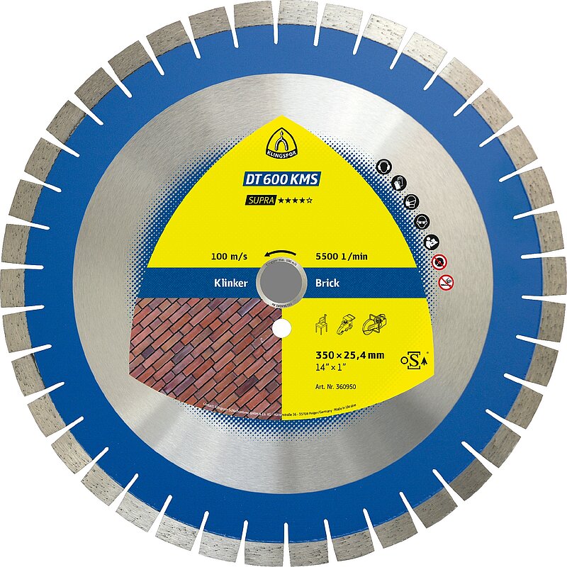Klingspor - DT 600KMS Diamanttrennscheibe, 350 x 3 x 25,4 mm 38 Segmente 24 x 3 x 15 mm, Kurzverzahnung