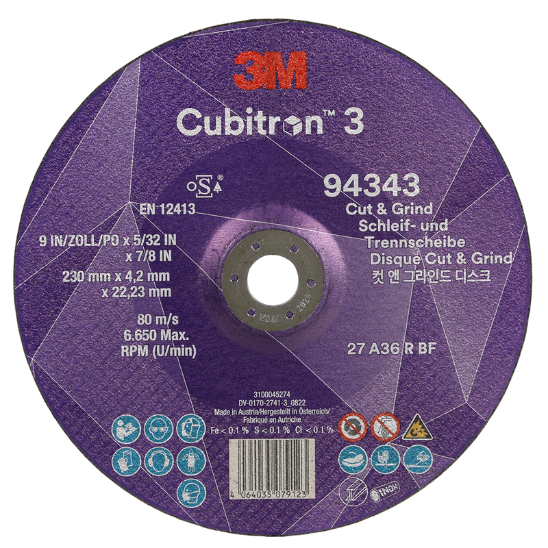 3M Cubitron 3 Cut and Grind Schruppscheibe, 94343, 36+, T27, 230 mm x 4,2 mm x 22,23 mm, EN, 10/Pack, 20 Stück/VE