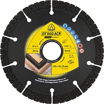 Klingspor - DT 900ACR Diamanttrennscheibe, 115 x 2,8 x 22,23 mm 8 Segmente 56 x 2,8 x 10 mm, VG - Vakuumgelötet