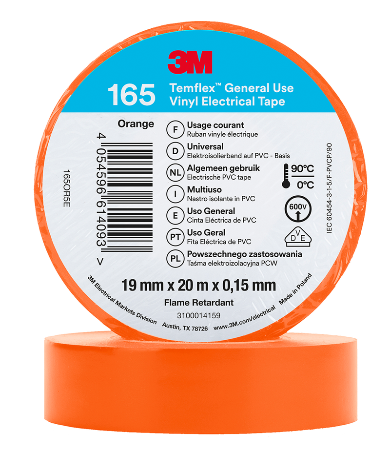 3M Temflex Vinyl-Isolierband 165, Orange, 19 mm x 20 m