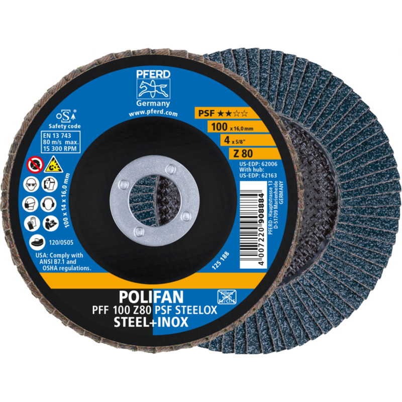 PFERD POLIFAN-Fächerscheiben PFF 100 Z 80 PSF STEELOX/16,0