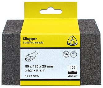 Klingspor - SK 700 A Schleifklotz, Korund Korn 100 89 x 125 x 25 mm, SB-verpackt im Reiter