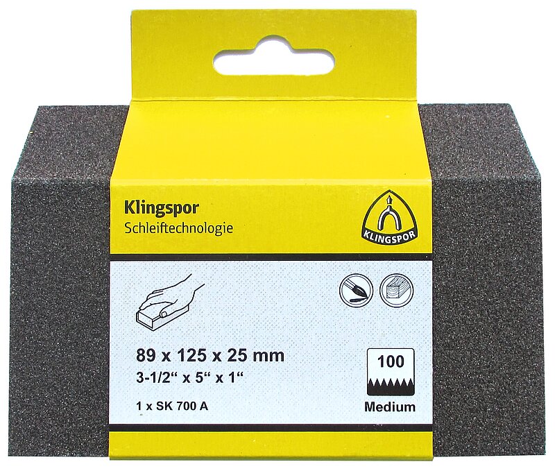 Klingspor - SK 700 A Schleifklotz, Korund Korn 120 89 x 125 x 25 mm, SB-verpackt im Reiter