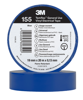 3M Temflex Vinyl-Isolierband 155, Blau, 19 mm x 20 m
