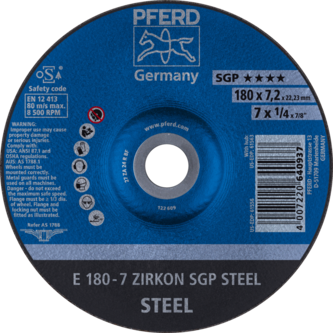 PFERD Schruppscheiben E 180-7 ZIRKON SGP STEEL