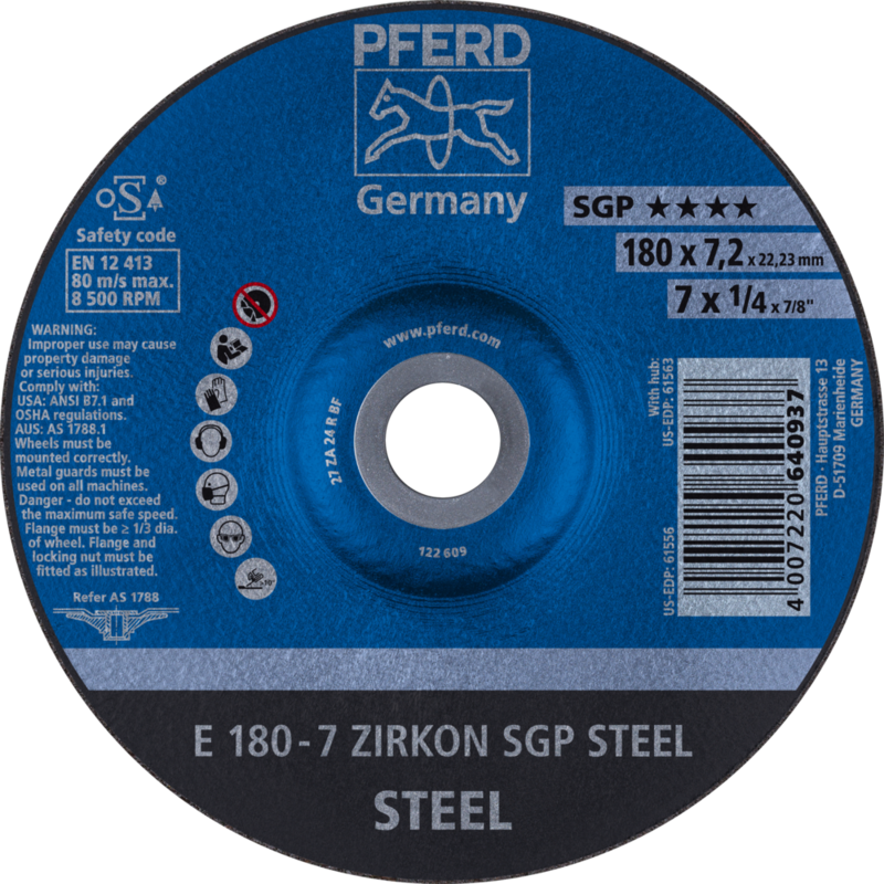 PFERD Schruppscheiben E 180-7 ZIRKON SGP STEEL