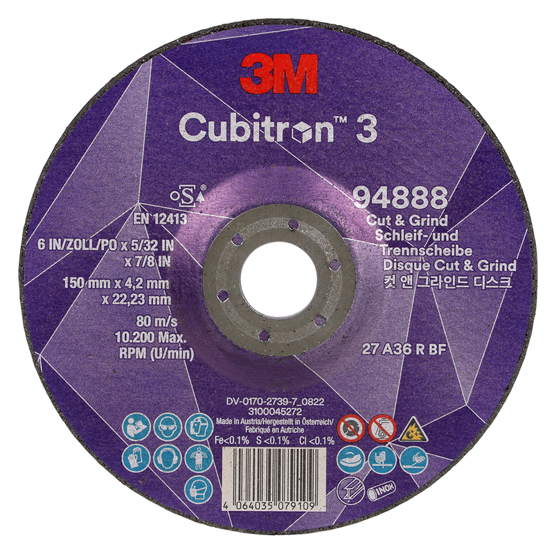 3M Cubitron 3 Cut and Grind Schruppscheibe, 94888, 36+, T27, 150 mm x 4,2 mm x 22,23 mm, EN, 10/Pack, 20 Stück/VE