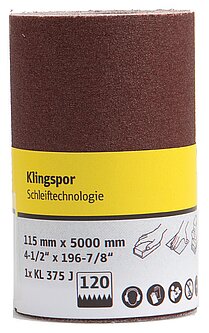 Klingspor - KL 375 J Schleifrolle, 115 x 5000 mm Korn 80