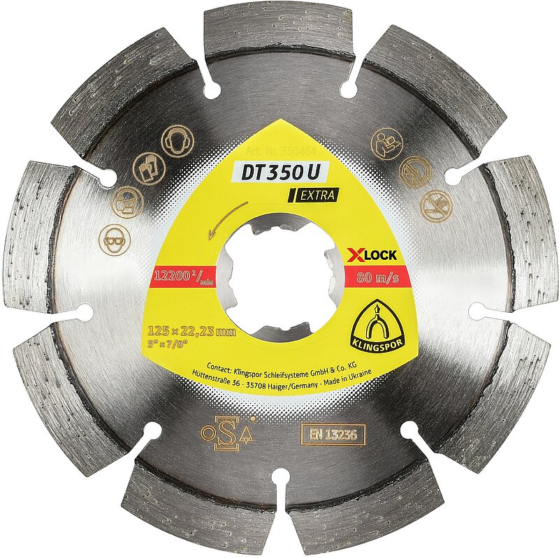 Klingspor - DT 350 U Diamanttrennscheibe X-LOCK, 125 x 2,4 x 22,23 mm 9 Segmente 33 x 2,4 x 10 mm, Standardverzahnung