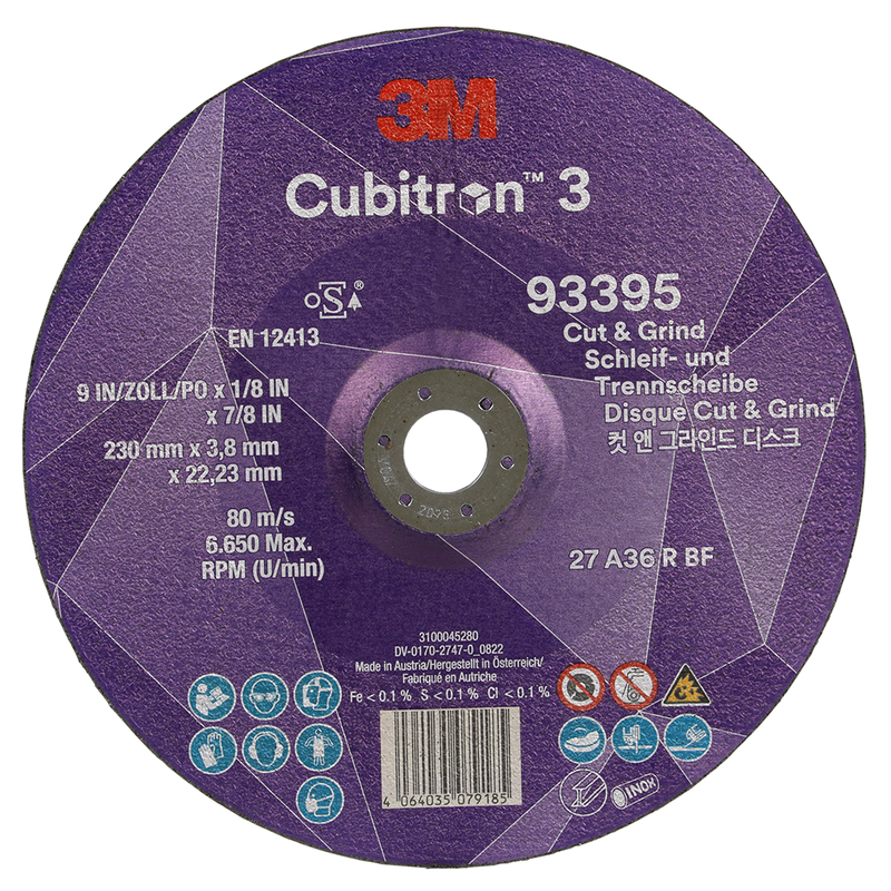 3M Cubitron 3 Cut and Grind Schruppscheibe, 93395, 36+, T27, 230 mm x 3,8 mm x 22,23 mm, EN, 10/Pack, 20 Stück/VE