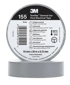 3M Temflex Vinyl-Isolierband 155, Grau, 19 mm x 20 m