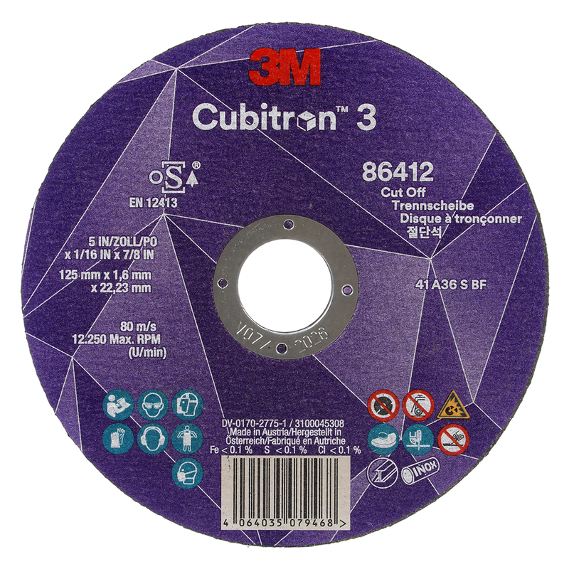 3M Cubitron 3 Trennscheibe, 88775, 36+, T41, 125 mm x 2 mm x 22,23 mm, EN, 25/Pack, 50 Stück/VE