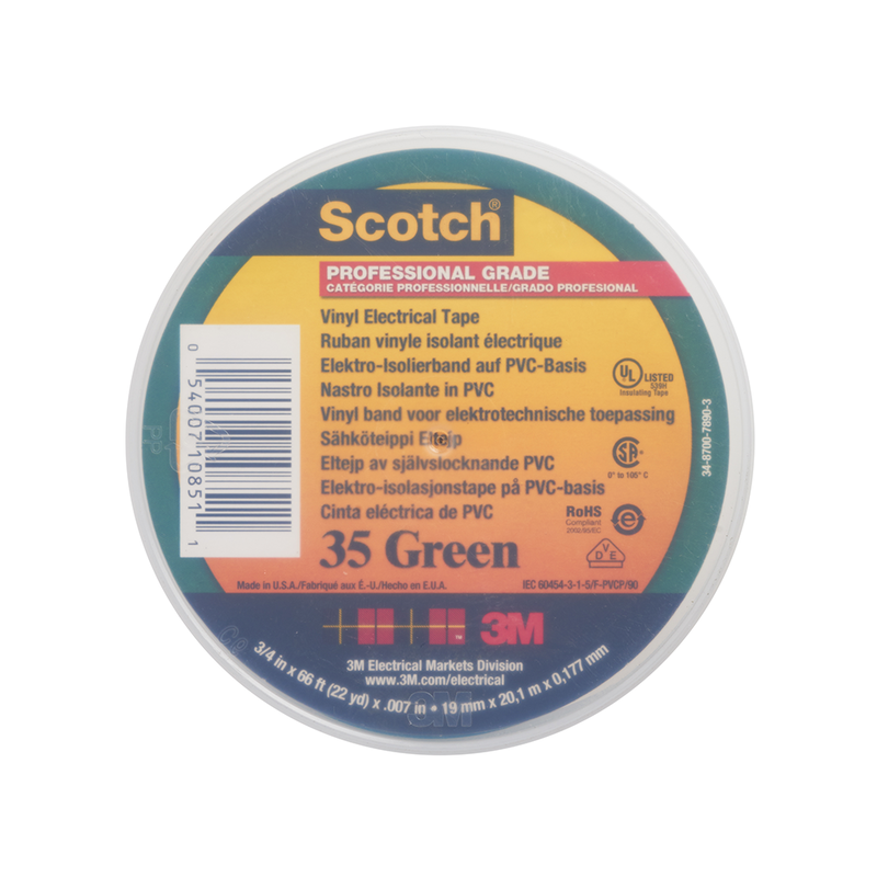 Scotch 35 Vinyl Elektro-Isolierband, Grün, 19 mm x 20 m, 0,18 mm
