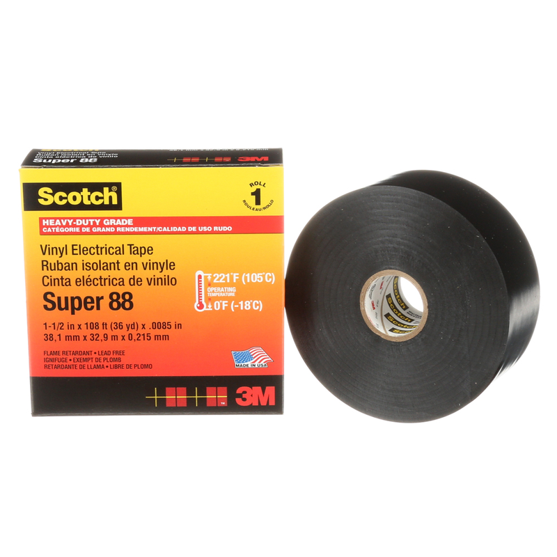Scotch Super 88 Vinyl Elektro-Isolierband, Schwarz, 38 mm x 33 m, 0,22 mm